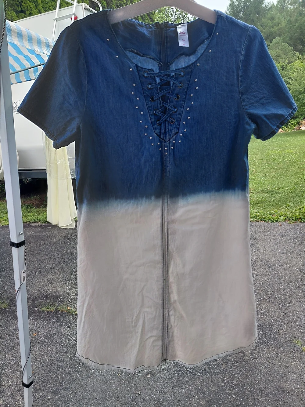 Justice Lace-Up Dip-Dye Dress in Navy and Cream